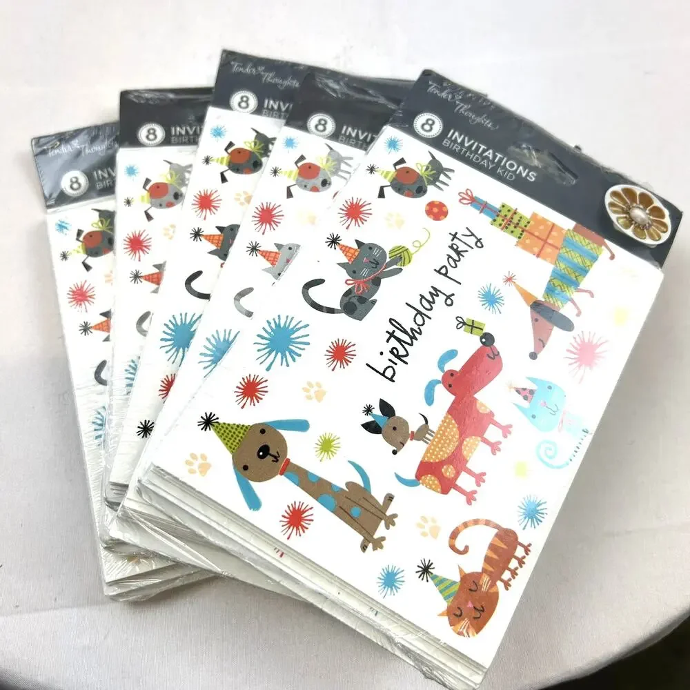 SKU2291 5 Packs Tender Thoughts Dogs Cats Birthday Party Invitations USA New